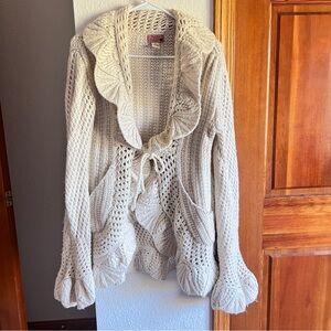 Hand Knit by Dollie Cardigan Sweater M Wool Cashmere Chunky Boho Ivory